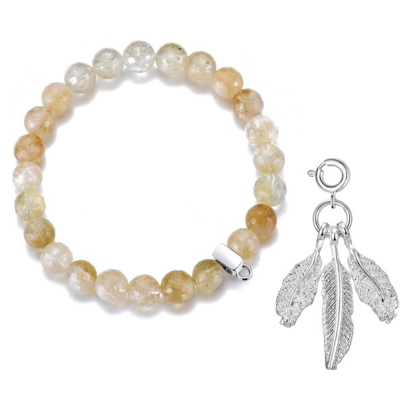 Faceted Yellow Quartz Gemstone Stretch Bracelet with Charm Created with Zircondia® Crystals