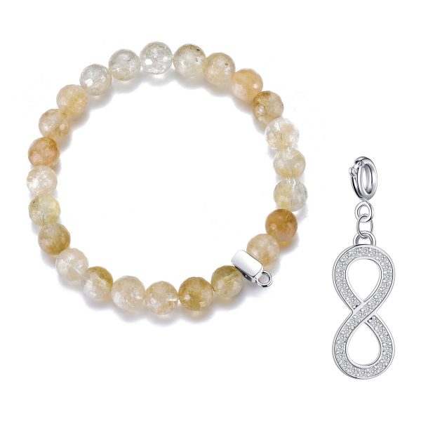 Faceted Yellow Quartz Gemstone Stretch Bracelet with Charm Created with Zircondia® Crystals