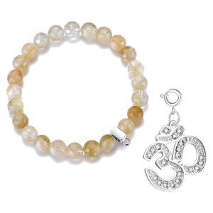 Faceted Yellow Quartz Gemstone Stretch Bracelet with Charm Created with Zircondia® Crystals