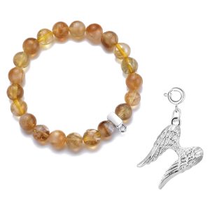 Yellow Quartz Gemstone Stretch Bracelet with Charm Created with Zircondia® Crystals