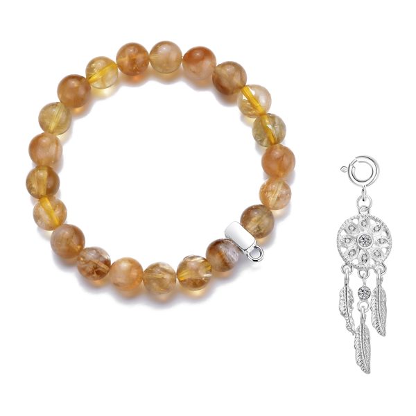 Yellow Quartz Gemstone Stretch Bracelet with Charm Created with Zircondia® Crystals