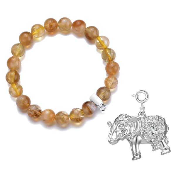 Yellow Quartz Gemstone Stretch Bracelet with Charm Created with Zircondia® Crystals