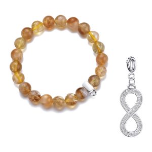 Yellow Quartz Gemstone Stretch Bracelet with Charm Created with Zircondia® Crystals