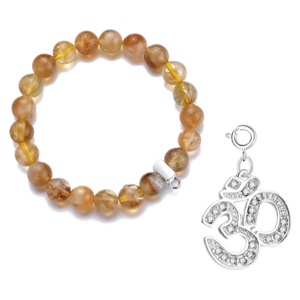 Yellow Quartz Gemstone Stretch Bracelet with Charm Created with Zircondia® Crystals