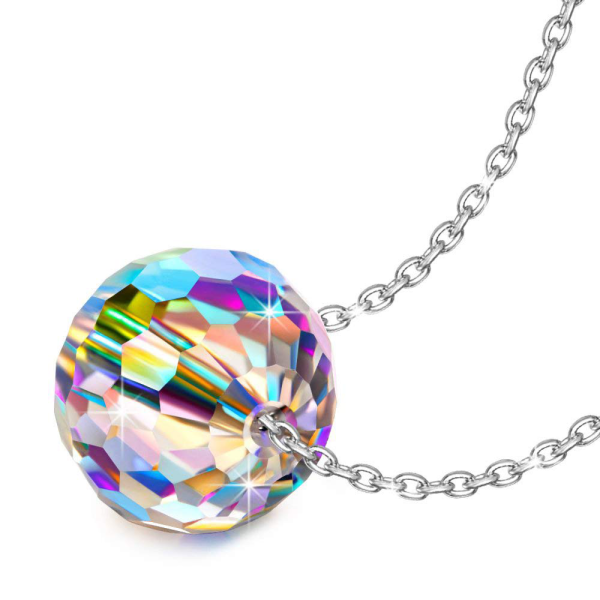 Sterling Silver Aurora Borealis Oval Necklace Created with Zircondia® Crystals