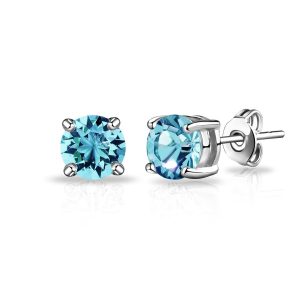 Light Blue Stud Earrings Created with Zircondia® Crystals