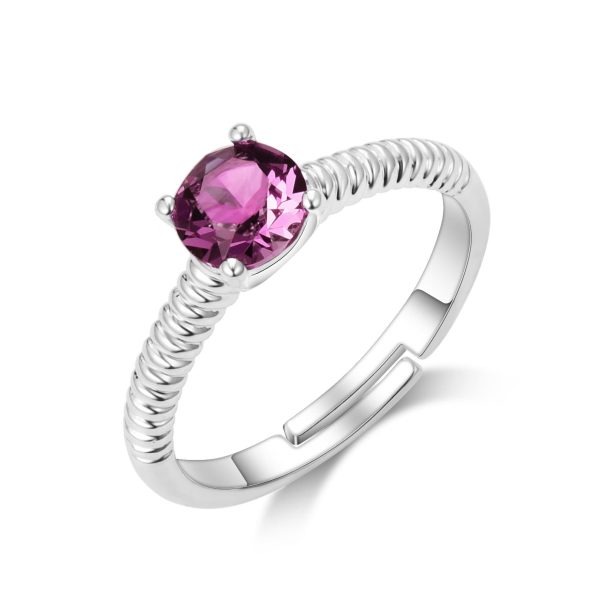 Purple Adjustable Crystal Ring Created with Zircondia® Crystals