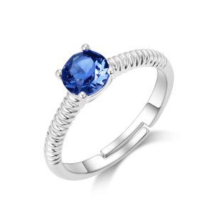 Dark Blue Adjustable Crystal Ring Created with Zircondia® Crystals