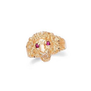 Men's Red CZ Lion Head Ring in 9ct Gold