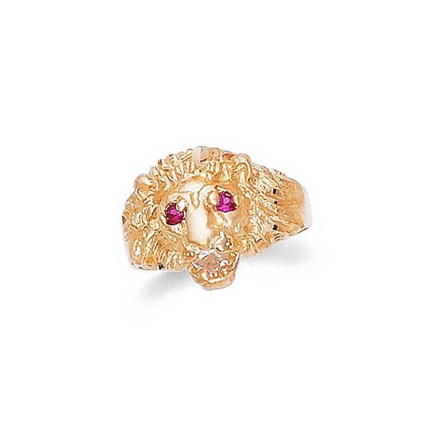 Men's Red CZ Lion Head Ring in 9ct Gold