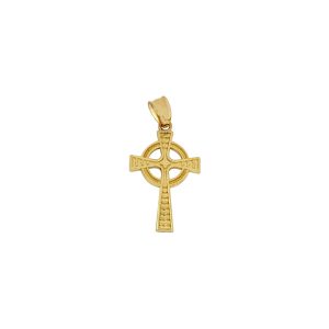 Sleek Irish Celtic Cross Pendant Necklace in 9ct Gold