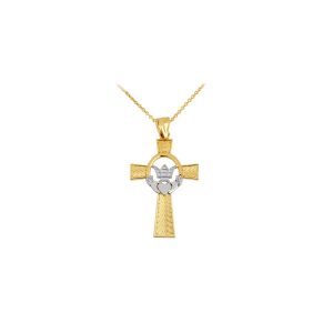 Two Tone Celtic Cross Pendant Necklace in 9ct Two-Tone Gold