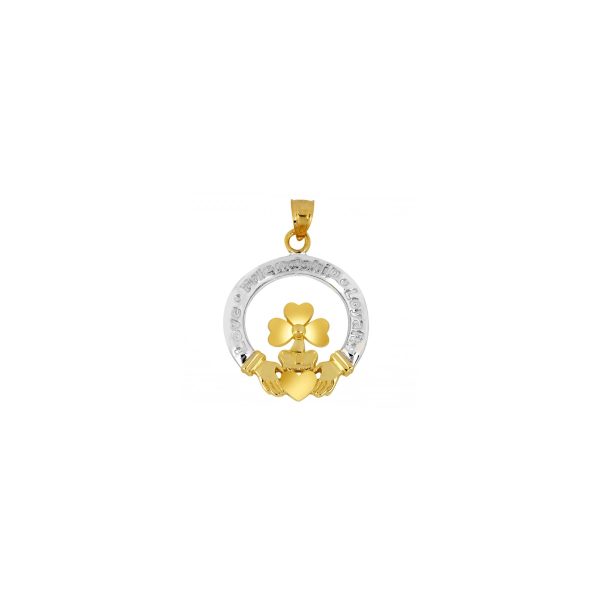 Two Tone Claddagh Pendant Necklace in 9ct Two-Tone Gold