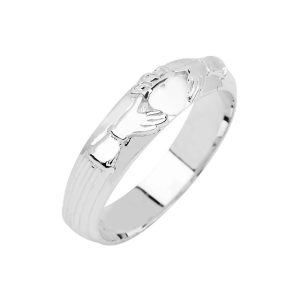 Men's Slim Claddagh Band Wedding Ring in 9ct White Gold