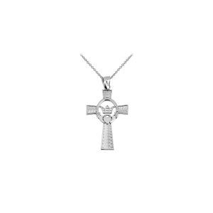 Two Tone Celtic Cross Pendant Necklace in 9ct White Gold