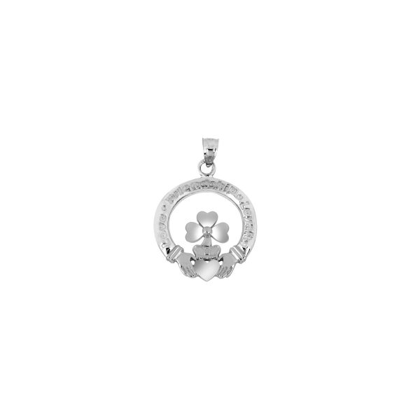 Two Tone Claddagh Pendant Necklace in 9ct Two-Tone White Gold