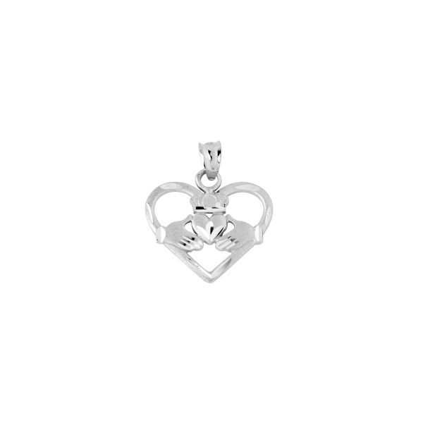 Celtic Claddagh Heart Pendant Necklace in 9ct White Gold