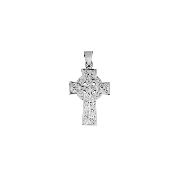 Men's Celtic Cross Irish Pendant Necklace in 9ct White Gold