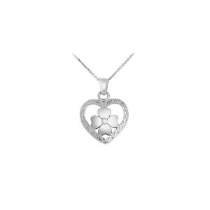 Celtic Heart Clover Pendant Necklace in Sterling Silver