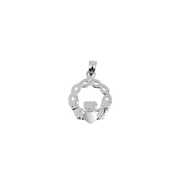 Woven Claddagh Pendant Necklace in 9ct White Gold