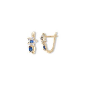 Blue CZ Flower Earrings in 9ct Gold