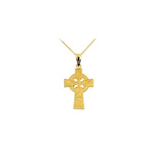 Textured Celtic Cross Pendant Necklace in 9ct Gold