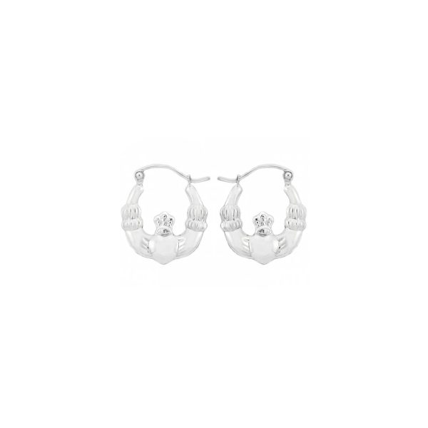 Understated Claddagh Hoop Earrings in 9ct White Gold