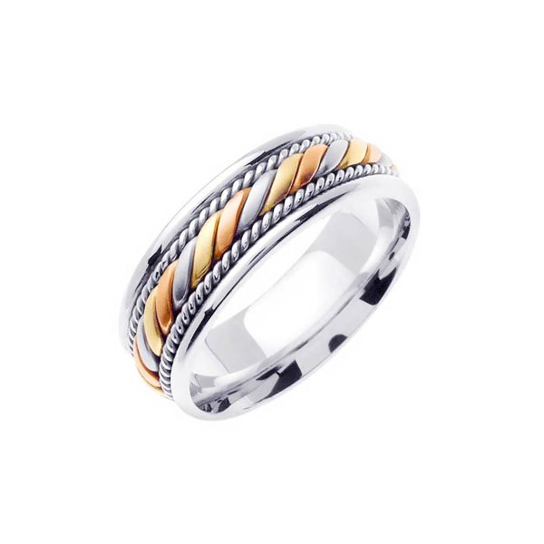 Men's Celtic Multi-Tone Hand Braided Ring in 9ct White Gold