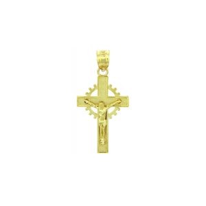 Celtic Cross Crown Crucifix Pendant Necklace in 9ct Gold