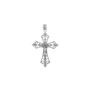 Worship Cross Pendant Necklace in 9ct White Gold