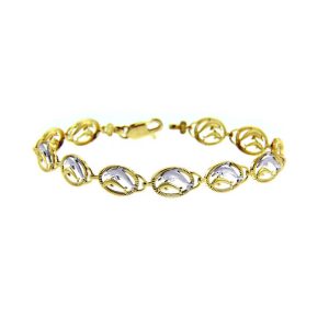 Precision Cut Two Dolphins Bracelet in 9ct Two-Tone Gold