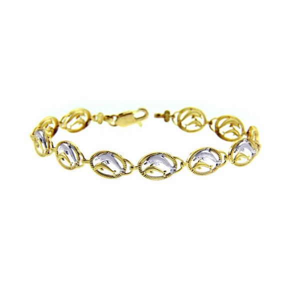 Precision Cut Two Dolphins Bracelet in 9ct Two-Tone Gold