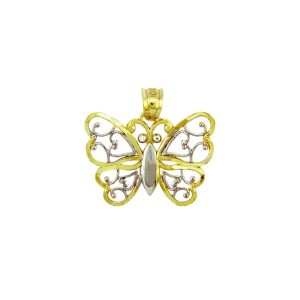 Aponi Butterfly Charm Pendant Necklace in 9ct Two-Tone Gold