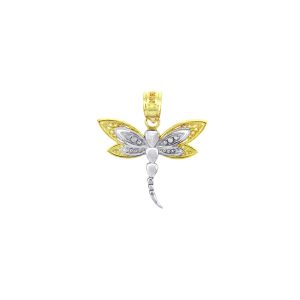 Dragonfly Charm Pendant Necklace in 9ct Two-Tone Gold