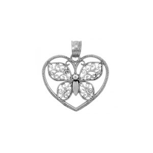 Butterfly & Heart Charm Pendant Necklace in Sterling Silver