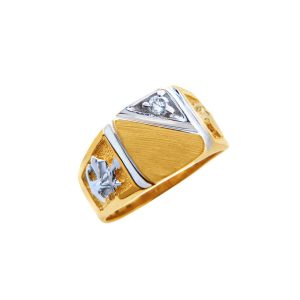 Men's CZ Signet Ring in 9ct Two-Tone Gold