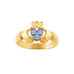 Men's CZ Claddagh Heart Ring in 9ct Two-Tone Gold