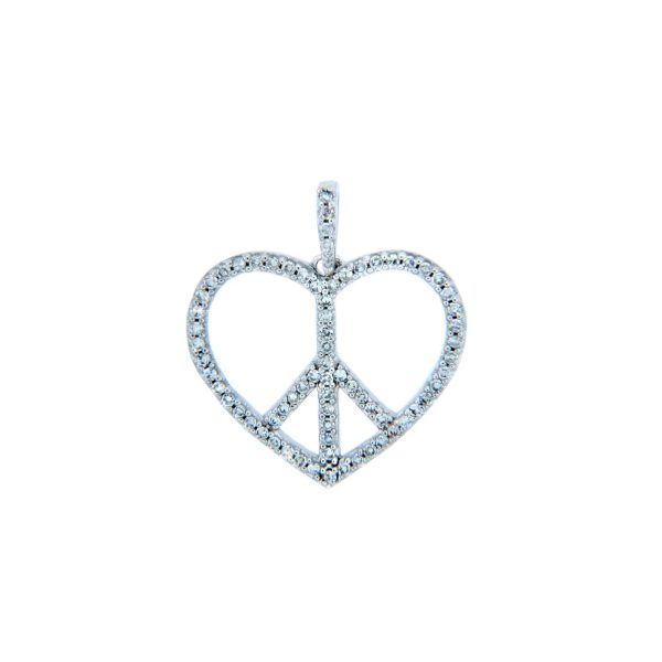 Diamond Peace Heart Charm Pendant Necklace in 9ct White Gold