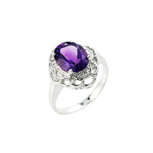 Amethyst & Diamond Statement Gemstone Blossom Ring in 9ct White Gold