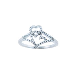 Diamond Joined Hearts Ring in 9ct White Gold