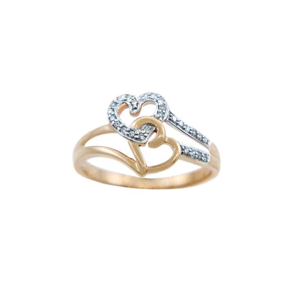 Diamond Joined Hearts Ring in 9ct Two-Tone Gold