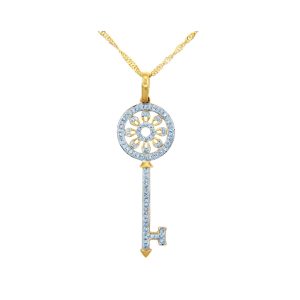 Diamond Valentine Key Pendant Necklace in 9ct Gold