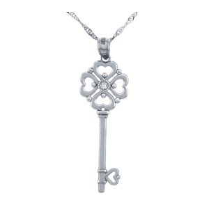 Diamond Key Pendant Necklace in 9ct White Gold