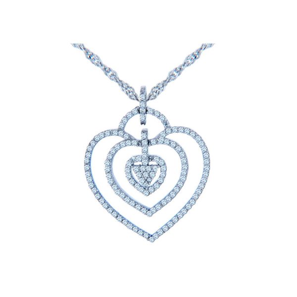 Diamond Valentine Triple Heart Pendant Necklace in 9ct White Gold