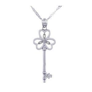 Diamond Key Pendant Necklace in 9ct White Gold