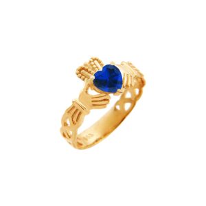 Blue CZ Claddagh Trinity Band Heart Ring in 9ct Gold