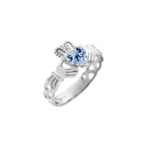 Blue CZ Trinity Band Heart Ring in 9ct White Gold