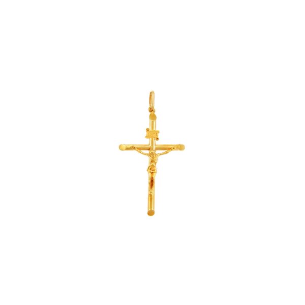 Tubular Catholic Cross Pendant Necklace in 9ct Gold