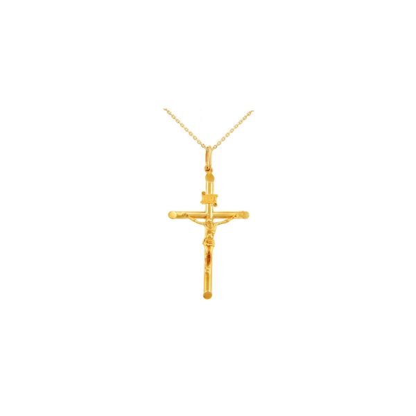 Tubular Catholic Cross Pendant Necklace in 9ct Gold