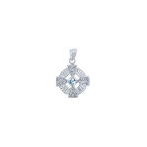 Blue CZ Celtic Trinity Pendant Necklace in Sterling Silver